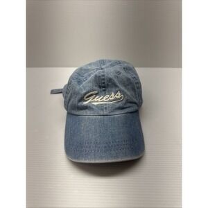 Vintage Y2K GUESS Blue Denim Dad Hat Adjustable Strapback Jean Cap